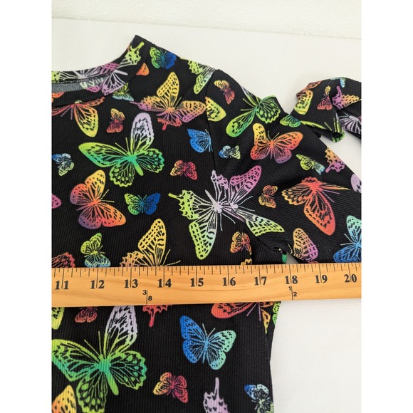 No Boundaries Black Butterfly Print Long Sleeve Ribbed Top Womens XXL Base Layer - Picture 6 of 8